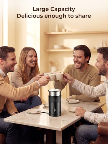 Ecoflarix Large Capacity Milk Frother: 4-in-1 Electric Milk Steamer 350ml, 7700RPM High Speed, 120s Fast Frothing, 𝐇𝐨𝐭 & 𝐂𝐨𝐥𝐝 Foam Maker, Helpful Stainless Steel for Latte - Grayish Black - My Kitchen Products