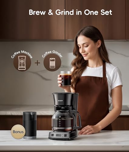 ecozy 12-Cup Drip Coffee Maker with Electric Coffee Grinder Combos, Programmable Coffee Machine with Washable Basket Filter, Auto Shutoff Function, No Drip Pause & Pour, Brezzano DuoSet - My Kitchen Products