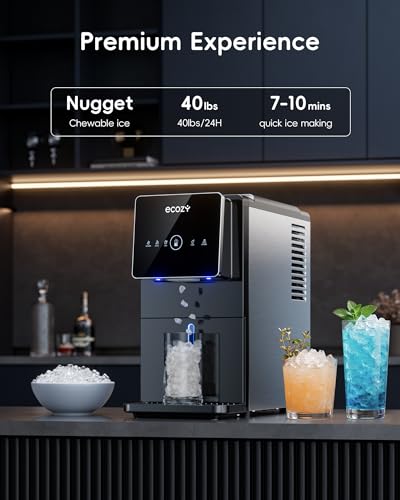 ecozy Nugget Ice Makers Dispenser 40 lbs Per Day Pebble Sonic Ice Machine Countertop, Touch-Free Ice, Self-Cleaning, Mistalo Drop Slim for Home Kitchen Office - My Kitchen Products