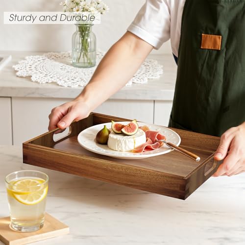 EdenDwell Acacia Serving Trays - 2 Pack, Acacia Wood Serving Platterss, Wood Serving Tray, Decorative Trays for Breakfast, Brunch, Dinner, Coffee Table, Party, Kitchen-M - My Kitchen Products