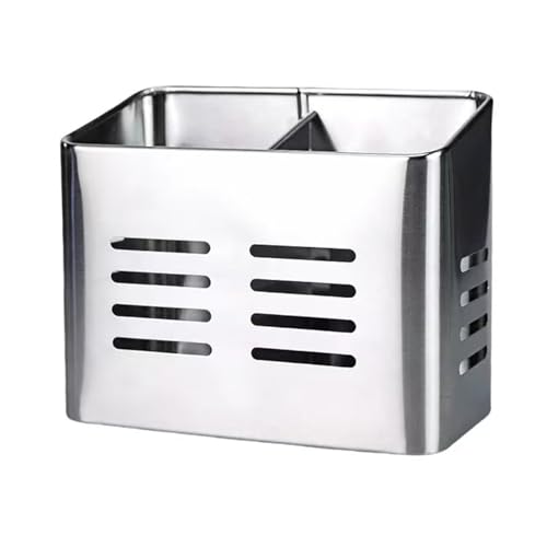 EdgeVue Stainless Steel Kitchen Utensil Holder for countertop, 2 Compartment Caddy & Organizer for Drying Cooking Spoons