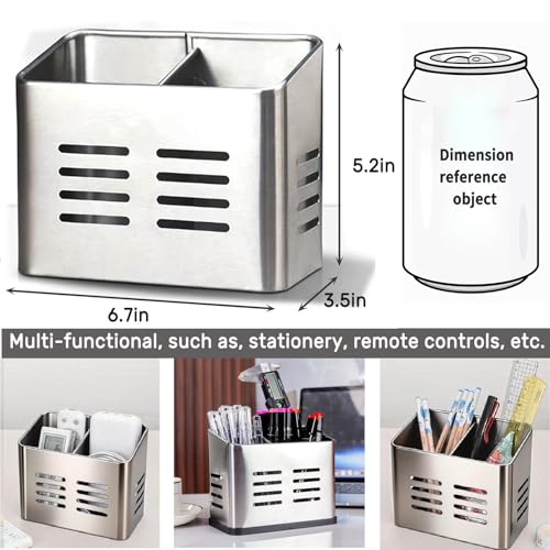 EdgeVue Stainless Steel Kitchen Utensil Holder for countertop, 2 Compartment Caddy & Organizer for Drying Cooking Spoons Utility Sturdy Home Kitchen Daily Use Utensil Drainer (Silver) - My Kitchen Products