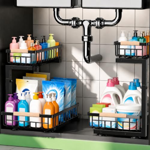 𝐆ee𝐁om Under Sink Organizer, Pull Out Kitchen Storage Cabinet