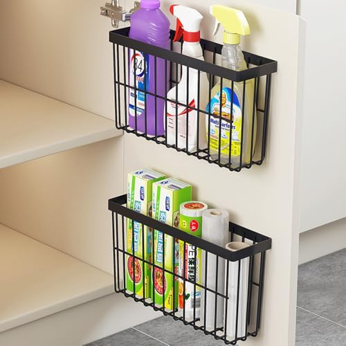 EigPluy 2 Piece Kitchen Cabinet Door Storage Box,Self Adhesive Wall Mounted Storage Boxes,Wardrobe/Bathroom/Refrigerator Small Items Organizer Storage Box (Black) - My Kitchen Products