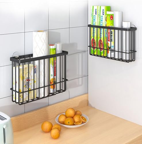 EigPluy 2 Piece Kitchen Cabinet Door Storage Box,Self Adhesive Wall Mounted Storage Boxes,Wardrobe/Bathroom/Refrigerator Small Items Organizer Storage Box (Black) - My Kitchen Products
