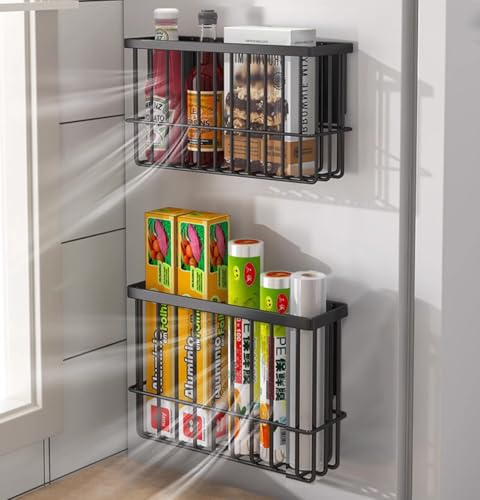 EigPluy 2 Piece Kitchen Cabinet Door Storage Box,Self Adhesive Wall Mounted Storage Boxes,Wardrobe/Bathroom/Refrigerator Small Items Organizer Storage Box (Black) - My Kitchen Products