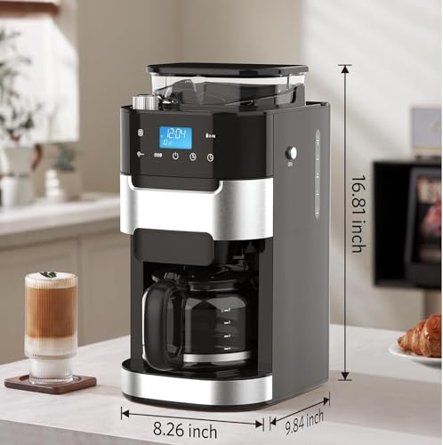 Electactic 10-Cup Drip Coffee Maker with Built In Grinder, Programmable Grind and Brew Coffee Machine with Smart LED Touchscreen, Customizable Strength & Grind Size, Upgrade Black - My Kitchen Products