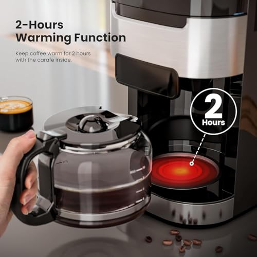 Electactic 10-Cup Drip Coffee Maker with Built In Grinder, Programmable Grind and Brew Coffee Machine with Smart LED Touchscreen, Customizable Strength & Grind Size, Upgrade Black - My Kitchen Products
