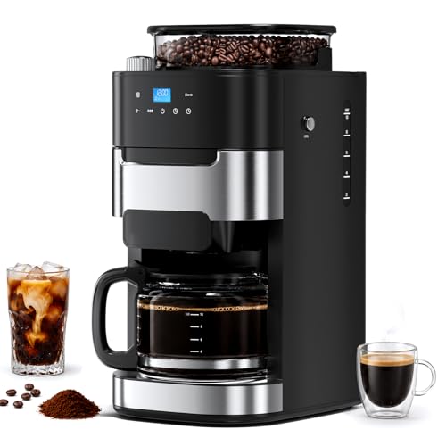 Electactic 10-Cup Drip Coffee Maker with Built In Grinder, Programmable Grind and Brew Coffee Machine with Smart LED Touchscreen, Customizable Strength & Grind Size, Upgrade Black - My Kitchen Products