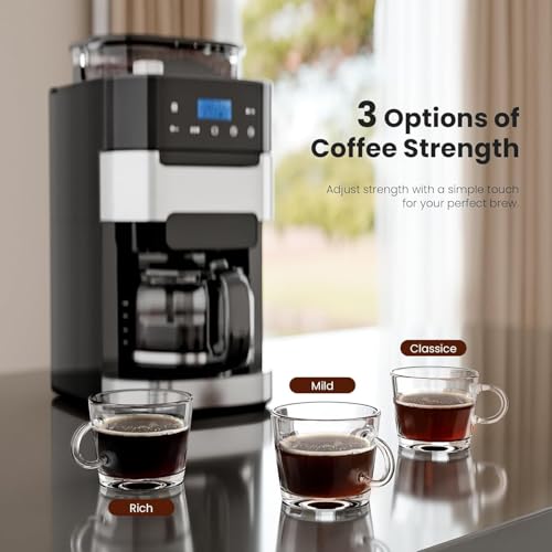 Electactic 10-Cup Drip Coffee Maker with Built In Grinder, Programmable Grind and Brew Coffee Machine with Smart LED Touchscreen, Customizable Strength & Grind Size, Upgrade Black - My Kitchen Products