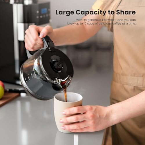 Electactic 10-Cup Drip Coffee Maker with Built In Grinder, Programmable Grind and Brew Coffee Machine with Smart LED Touchscreen, Customizable Strength & Grind Size, Upgrade Black - My Kitchen Products