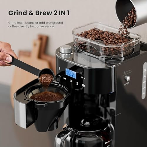 Electactic 10-Cup Drip Coffee Maker with Built In Grinder, Programmable Grind and Brew Coffee Machine with Smart LED Touchscreen, Customizable Strength & Grind Size, Upgrade Black - My Kitchen Products