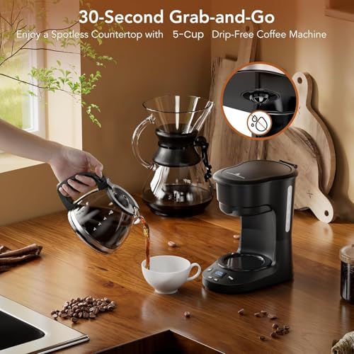 Electactic 5 Cup Programmable Drip Coffee Maker, 24H Delay Brew, 2H Keep Warm & Auto Shut Off, Pause & Serve, Reusable Filter, Glass Coffee Pot, Small Coffee Machine for Home Office - My Kitchen Products