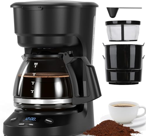 Electactic 5 Cup Programmable Drip Coffee Maker, 24H Delay Brew, 2H Keep Warm & Auto Shut Off, Pause & Serve, Reusable Filter, Glass Coffee Pot, Small Coffee Machine for Home Office - My Kitchen Products
