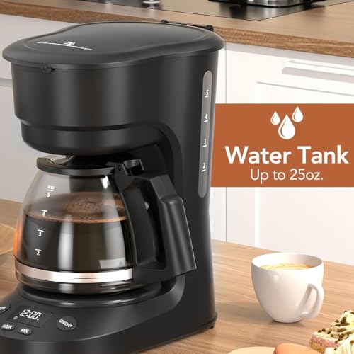Electactic 5 Cup Programmable Drip Coffee Maker, 24H Delay Brew, 2H Keep Warm & Auto Shut Off, Pause & Serve, Reusable Filter, Glass Coffee Pot, Small Coffee Machine for Home Office - My Kitchen Products