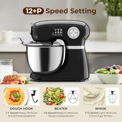 Electactic Stand Mixer With 12 Speed,5.3 Quart Electric Mixer With Tilt Head, Kitchen Mixer for Daily Use with Egg Whisk,Dough Hook,Flat Beater - My Kitchen Products