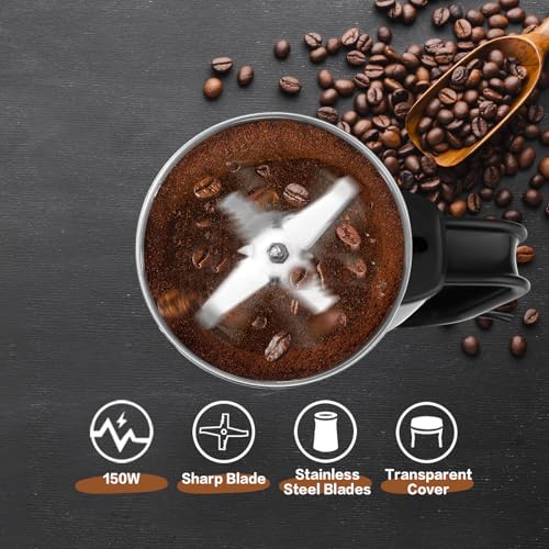 Electric Coffee Grinder & Spice Grinder, 150W Fast Grinding with Stainless Steel Blades | for Coffee Beans, Spices, Seeds, Herbs | Dry Food Mill | Mini Kitchen Grinder (With handle) - My Kitchen Products