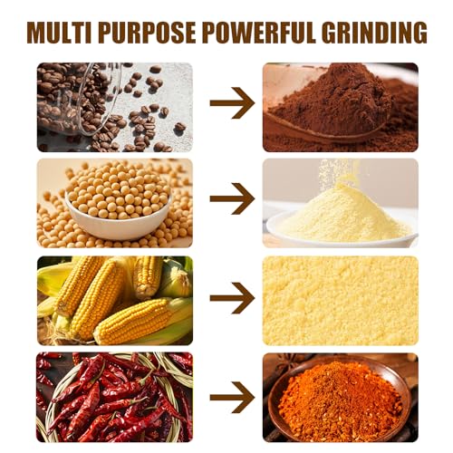 Electric Grain Mill Grinder - 304 Stainless Steel Grain Grinder Flour Mill Grinder for Home Fit for Grinding Wheat, Corn, Oats, Millet, Coffee Beans (Silver, 495g) - My Kitchen Products