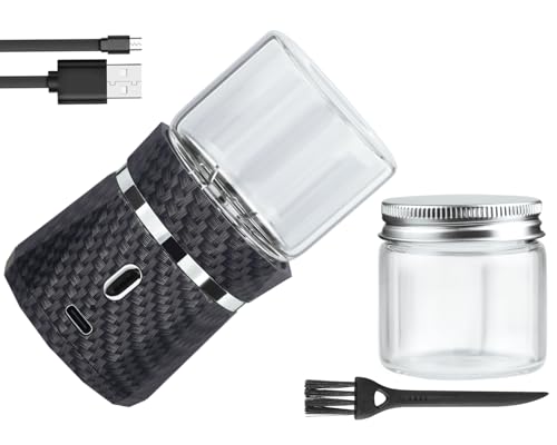 Electric Grinder Automatic Mini Size Spice Crusher with 2PCS Glass Jar of 1.7oz/50ml Rechargeable (not for grinding nut & coffee bean), Carbon Fiber Pattern - My Kitchen Products