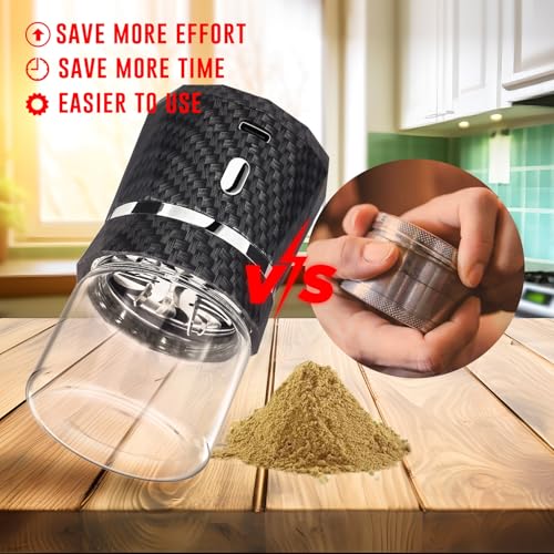 Electric Grinder Automatic Mini Size Spice Crusher with 2PCS Glass Jar of 1.7oz/50ml Rechargeable (not for grinding nut & coffee bean), Carbon Fiber Pattern - My Kitchen Products