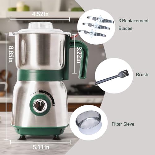 Electric Grinder for Kitchen - 500W Grain Mill with 3 Stainless Steel Blades, Versatile Spice Grinder for Coffee, Grinding Spices, Bean, Grains, Nuts (Green) - My Kitchen Products