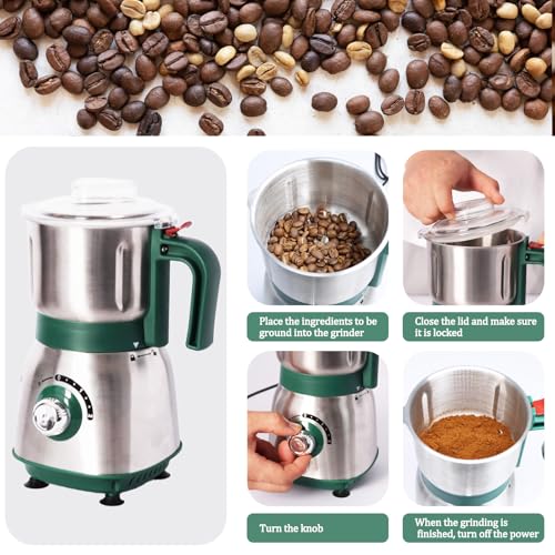 Electric Grinder for Kitchen - 500W Grain Mill with 3 Stainless Steel Blades, Versatile Spice Grinder for Coffee, Grinding Spices, Bean, Grains, Nuts (Green) - My Kitchen Products