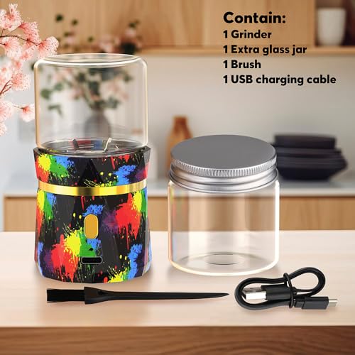 Electric Grinder, Small Spice Grinder Electric Grinders Mini Size 2inx3.5inches with 2pcs 1.7oz/50ml Glass Jar Rechargeable Automatic Small Grinder - My Kitchen Products