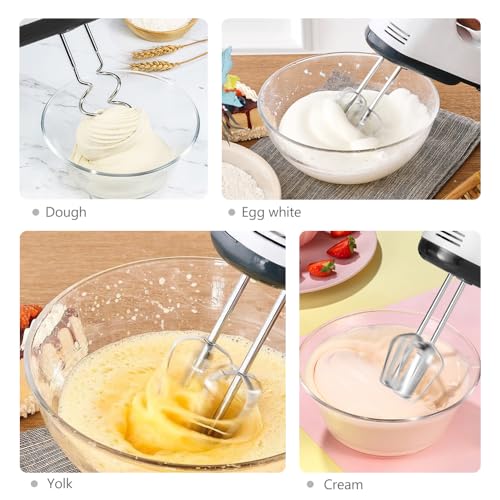 Electric Hand mixer - 7 Adjustable Speed 180W Handheld Mixer Electric Whisk with 5 Stainless Steel Accessories, Turbo Boost/Self-Control Speed + Eject Button Food Beater for Cakes Eggs, Off-white - My Kitchen Products