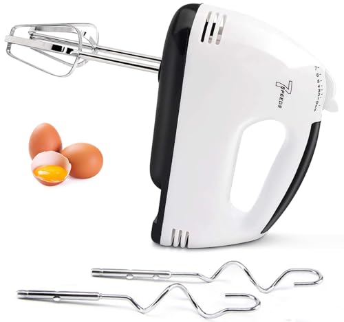 Electric Hand mixer - 7 Adjustable Speed 180W Handheld Mixer Electric Whisk with 5 Stainless Steel Accessories, Turbo Boost/Self-Control Speed + Eject Button Food Beater for Cakes Eggs, Off-white - My Kitchen Products