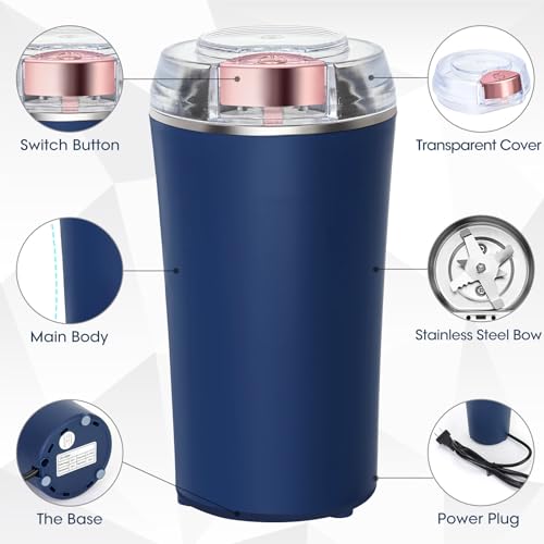 Electric Herb Grinder 200W Powerful Fast Grinding for Dry Spices Flower Buds with Brush, Easy On/Off One-Touch Push Button Powder Grinder Perfect For Herbs, Spices, Nuts, Grains and Coffee Beans - My Kitchen Products
