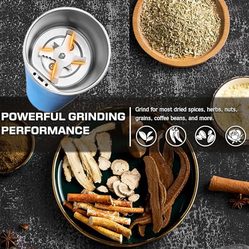 Electric Herb Grinder 200W Powerful Fast Grinding for Dry Spices Flower Buds with Brush, Easy On/Off One-Touch Push Button Powder Grinder Perfect For Herbs, Spices, Nuts, Grains and Coffee Beans - My Kitchen Products