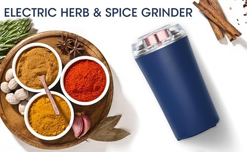 Electric Herb Grinder 200W Powerful Fast Grinding for Dry Spices Flower Buds with Brush, Easy On/Off One-Touch Push Button Powder Grinder Perfect For Herbs, Spices, Nuts, Grains and Coffee Beans - My Kitchen Products