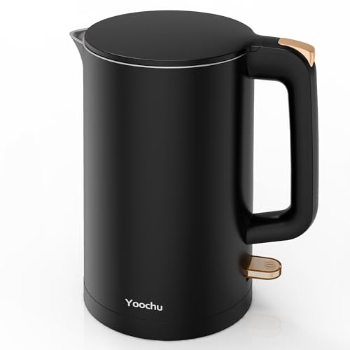 Electric Kettle, Double Wall 1.7L Stainless Steel Cool Touch, Water Boiler & Heater, 1500W Hot Tea Pot, Boil Dry Protection & Cordless Base, BPA-Free, Black - My Kitchen Products