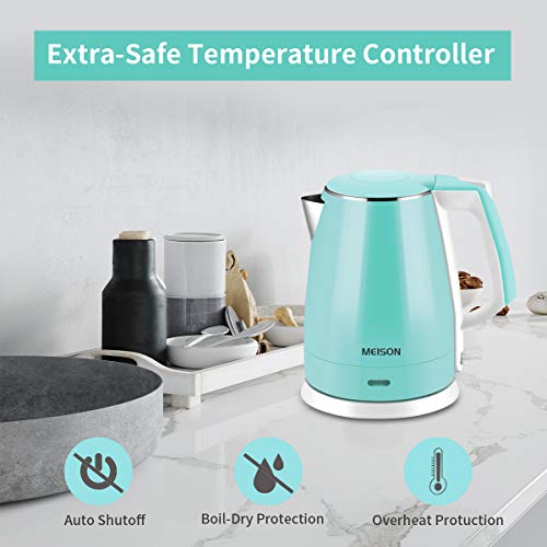 Electric Kettle(BPA Free), Double Wall Water Boiler Heater, Stainless Steel Interior, Cool Touch Coffee Pot & Tea Kettle, Auto Shut-Off and Boil-Dry Protection, 1.5L, 2 Year Warranty - My Kitchen Products