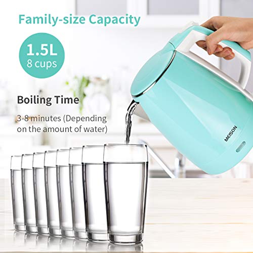 Electric Kettle(BPA Free), Double Wall Water Boiler Heater, Stainless Steel Interior, Cool Touch Coffee Pot & Tea Kettle, Auto Shut-Off and Boil-Dry Protection, 1.5L, 2 Year Warranty - My Kitchen Products