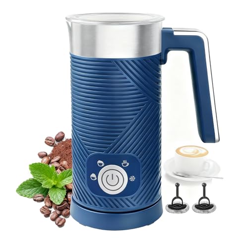 Electric Milk Frother and Steamer, 4-in-1 Milk Steamer with Wood Elements Design, Automatic Hot & Cold Foam Maker for Latte, Cappuccinos, Macchiato, Milk Warmer (blue) - My Kitchen Products