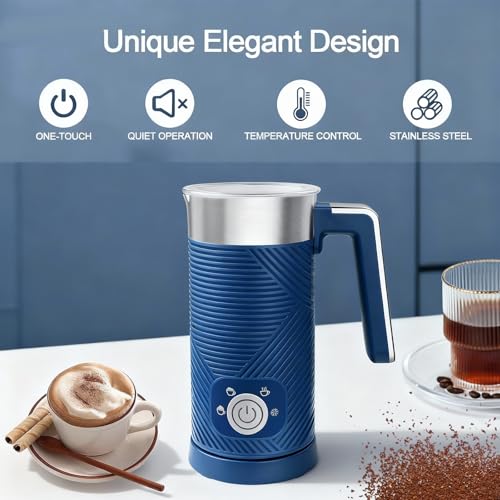 Electric Milk Frother and Steamer, 4-in-1 Milk Steamer with Wood Elements Design, Automatic Hot & Cold Foam Maker for Latte, Cappuccinos, Macchiato, Milk Warmer (blue) - My Kitchen Products