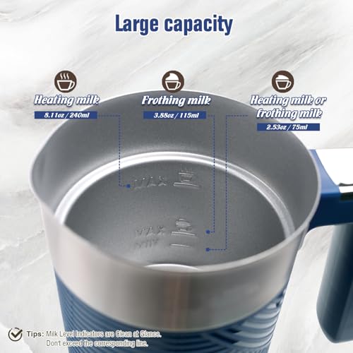 Electric Milk Frother and Steamer, 4-in-1 Milk Steamer with Wood Elements Design, Automatic Hot & Cold Foam Maker for Latte, Cappuccinos, Macchiato, Milk Warmer (blue) - My Kitchen Products