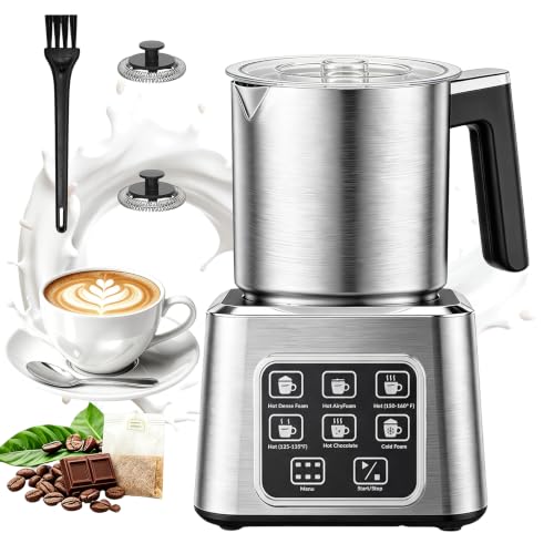 Electric Milk Frother and Steamer, 6-in-1 Automatic Milk Frother Machine with 500ml Milk Warmer, Hot & Cold Froth for Coffee, Latte & Hot Chocolate, Stainless Steel - My Kitchen Products
