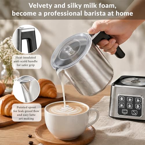 Electric Milk Frother and Steamer, 6-in-1 Automatic Milk Frother Machine with 500ml Milk Warmer, Hot & Cold Froth for Coffee, Latte & Hot Chocolate, Stainless Steel - My Kitchen Products