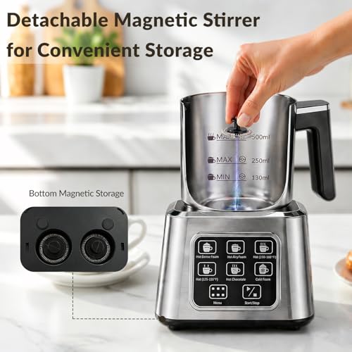 Electric Milk Frother and Steamer, 6-in-1 Automatic Milk Frother Machine with 500ml Milk Warmer, Hot & Cold Froth for Coffee, Latte & Hot Chocolate, Stainless Steel - My Kitchen Products