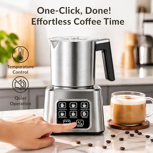 Electric Milk Frother and Steamer, 6-in-1 Automatic Milk Frother Machine with 500ml Milk Warmer, Hot & Cold Froth for Coffee, Latte & Hot Chocolate, Stainless Steel - My Kitchen Products