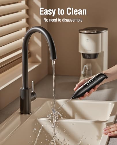 Electric Milk Frother Handheld: coffee frother rechargeable 𝟑 𝐢𝐧 𝟏 - LED Display, Adjustable Wireless Charging - 3 Speeds, Stainless Steel Whisk for Latte, Cappuccino - Bright Black - My Kitchen Products