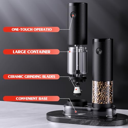 Electric Salt and Pepper Grinder Set Automatic Battery Pepper Mill Shakers Adjustable Coarseness Upgraded Larger Capacity with Led Home and Kitchen Appliances Birthday Gifts for Women Mom - My Kitchen Products