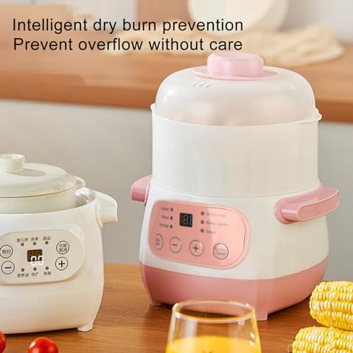 Electric Stew Pot, 1L 200W Appointment Timing Smart Slow Cooker with Steamer & Boil Dry, Automatic Mini Ceramic Pot with Lid, Digital Porridge Soup Pot for Home - My Kitchen Products