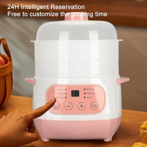 Electric Stew Pot, 1L 200W Appointment Timing Smart Slow Cooker with Steamer & Boil Dry, Automatic Mini Ceramic Pot with Lid, Digital Porridge Soup Pot for Home - My Kitchen Products