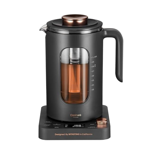 Electric Tea Kettle, INTASTING Glass Electric Kettle with tea Infuser and Precise knob temperature control, 1200W Fast Heating, BPA-Free, Easy to Clean, 1 Liter (Dark Gray) - My Kitchen Products