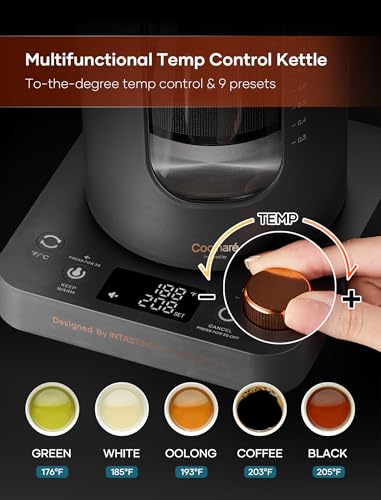 Electric Tea Kettle, INTASTING Glass Electric Kettle with tea Infuser and Precise knob temperature control, 1200W Fast Heating, BPA-Free, Easy to Clean, 1 Liter (Dark Gray) - My Kitchen Products