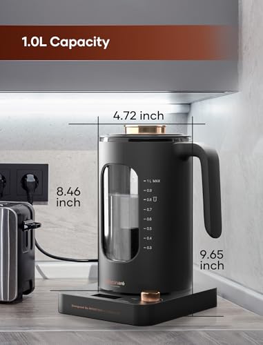 Electric Tea Kettle, INTASTING Glass Electric Kettle with tea Infuser and Precise knob temperature control, 1200W Fast Heating, BPA-Free, Easy to Clean, 1 Liter (Dark Gray) - My Kitchen Products