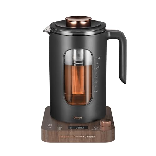 Electric Tea Kettle, INTASTING Glass Electric Kettle with tea Infuser and Precise knob temperature control, 1200W Fast Heating, BPA-Free, Easy to Clean, 1 Liter (Wood) - My Kitchen Products